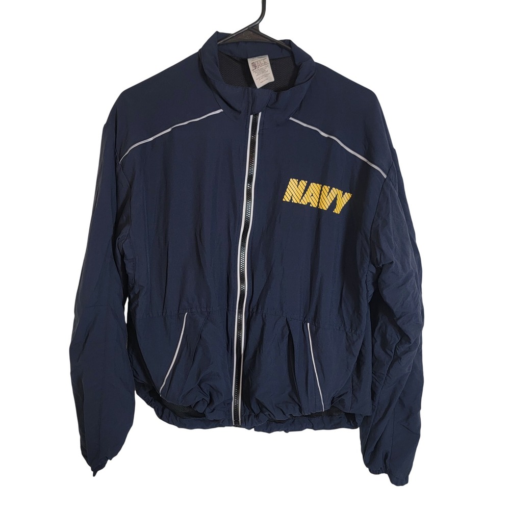 U.S. Navy PT Tracksuit Jacket‎ Navy Blue Yellow Graphic Reflective Small X-Short